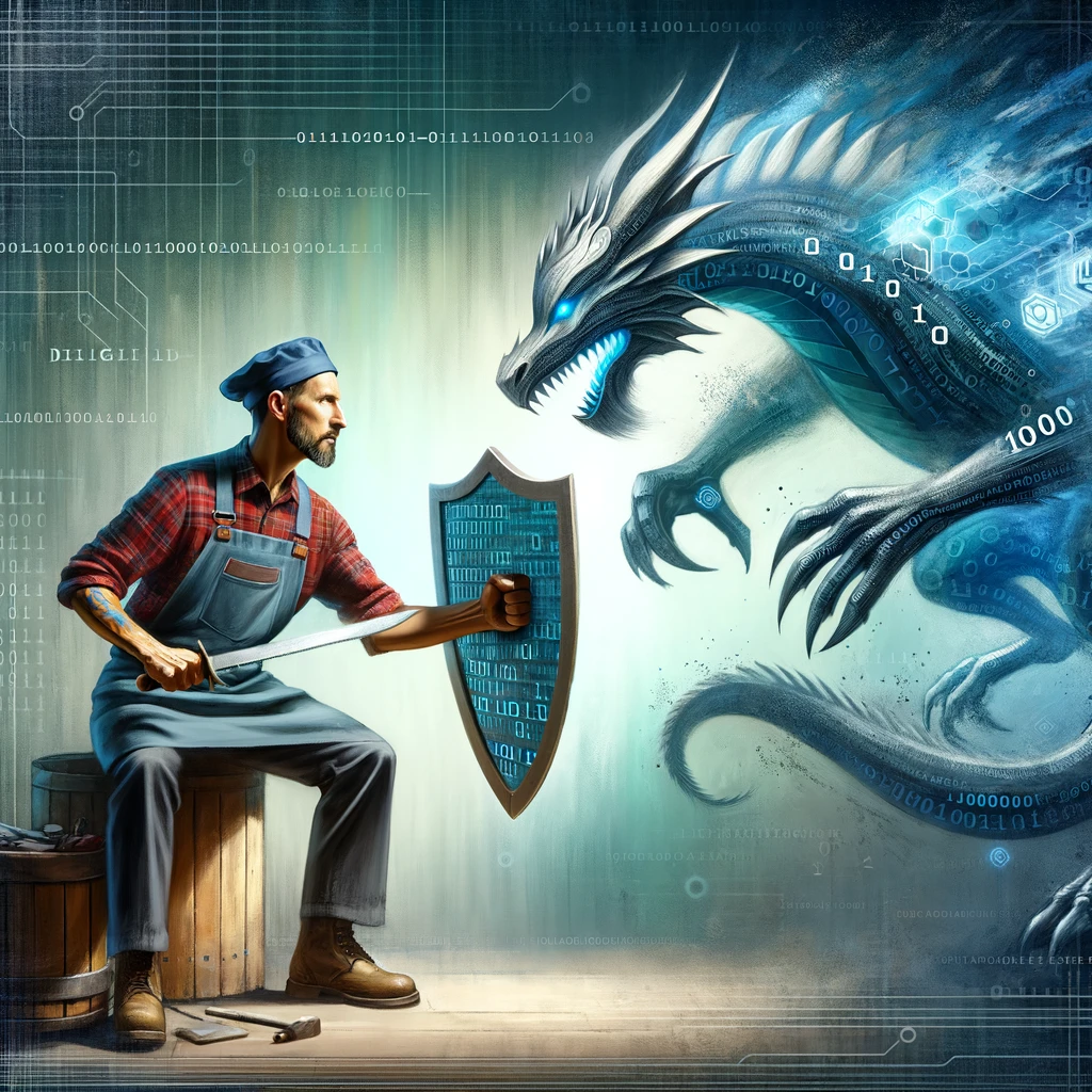 ein handwerker setzt sich gegen einen cyberangriff zur wehr